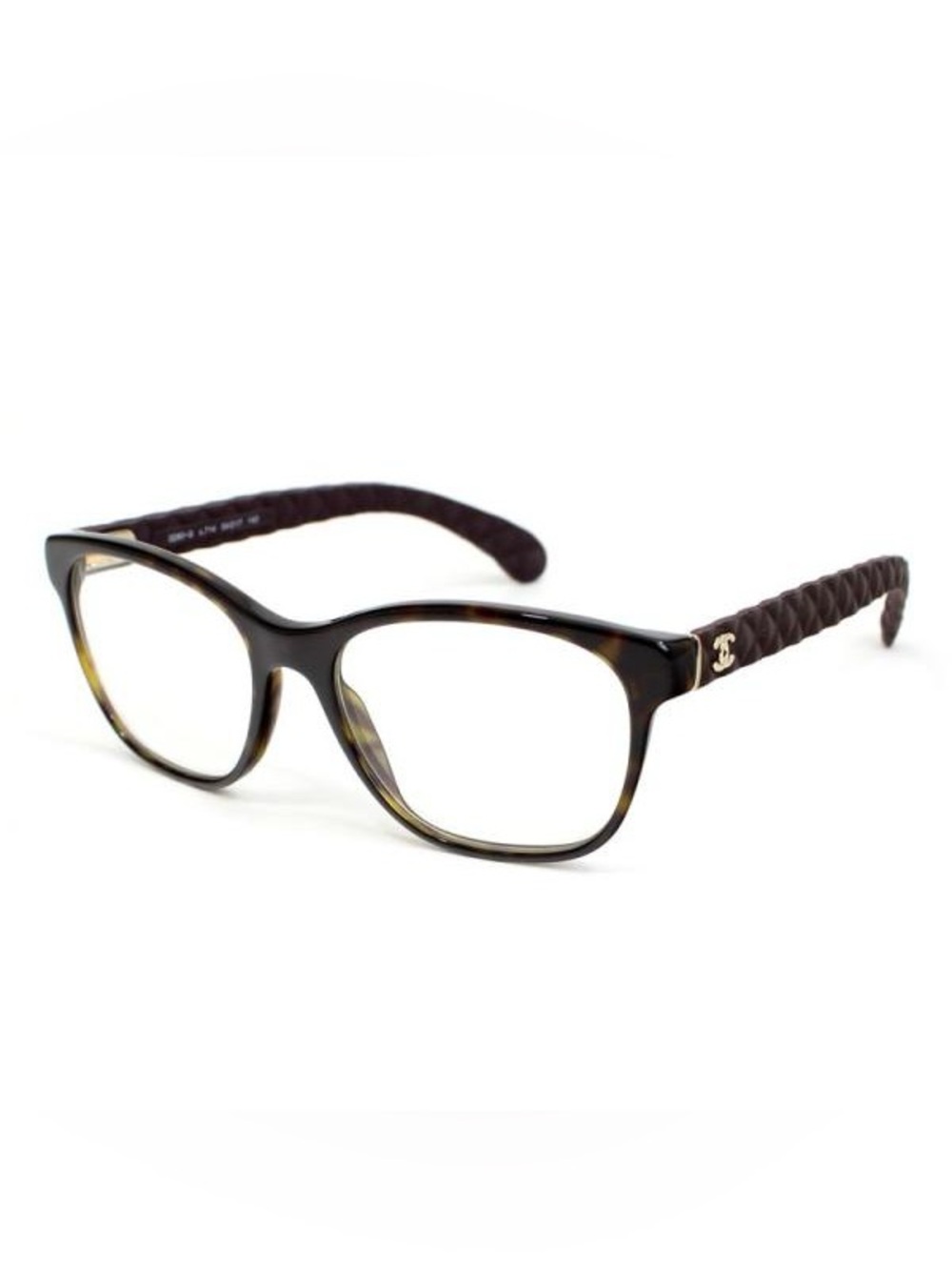 Chanel Brown Tortoise Square Glasses Frames Italy Gold Logo Quilted 3290-Q
